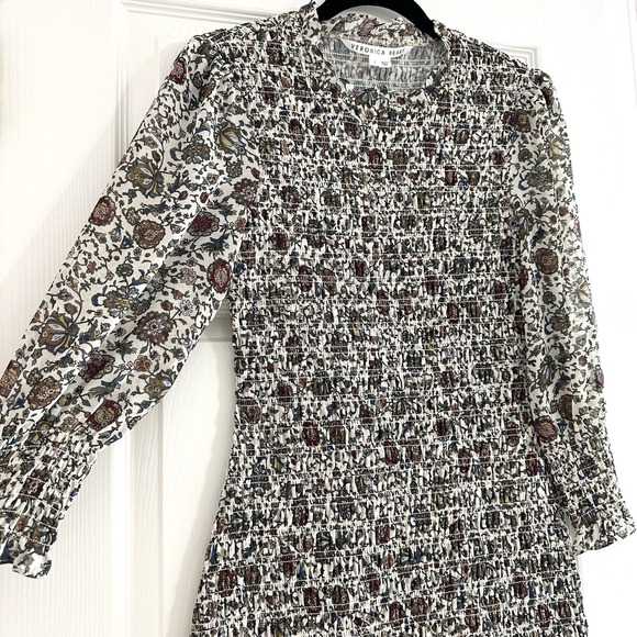 Veronica Beard Farha Dress Mini Short 3/4 Long Sleeve Floral Smocked Ruffle Sz 2